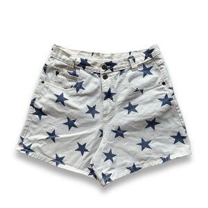 Vintage BeBop White & Blue Star 5-Pocket High-Waisted Mom Jean Short Size 13